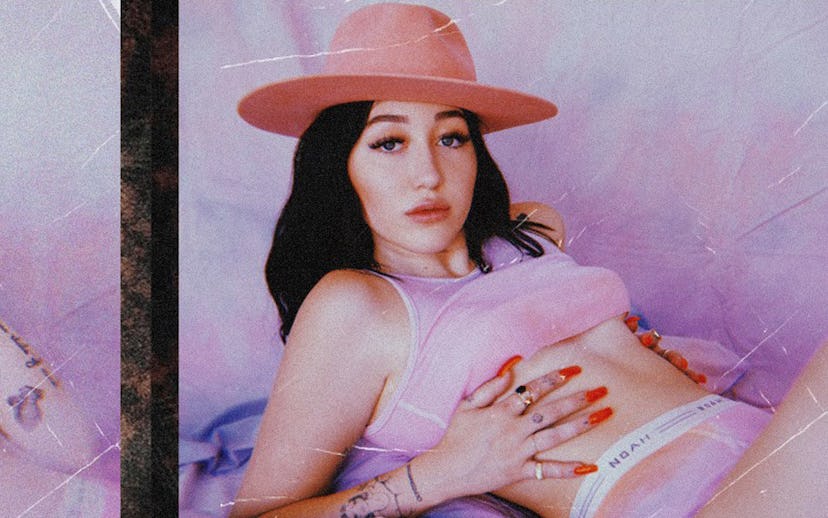 Noah Cyrus in a pink top with a pink hat in a retro picture