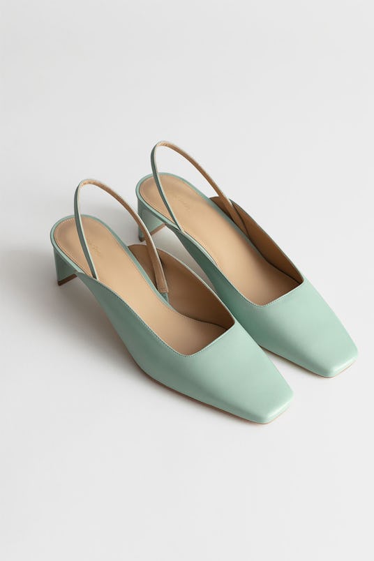 Square toe kitten heel mules in pistachio by & Other Stories