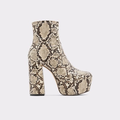 Grey Alligator print ankle boots with a wide heel