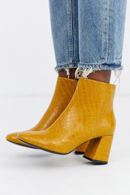 Yellow leather ankle boots