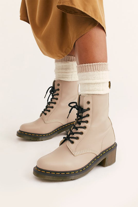 Beige suede ankle work boots
