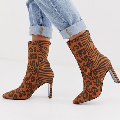 Leopard and tiger print ankle boots