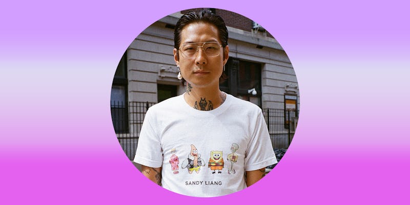 Sandy Liang wearing his newest design, SpongeBob SquarePants T-shirt