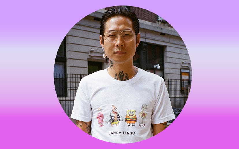 Sandy Liang wearing his newest design, SpongeBob SquarePants T-shirt