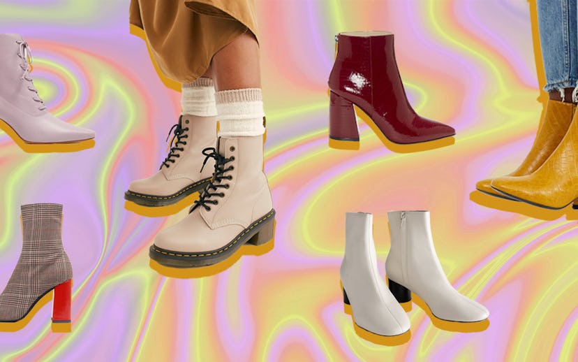 Some of the Best Ankle Boots showcased in front of a psychedelic background