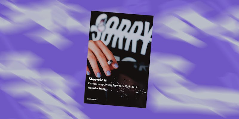 The black cover of Natasha Stagg's book with a woman's hand with lilac nail polish holding a cigaret...