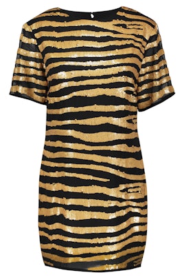 Nasty Gal, Cara Delevingne orange and black striped Girl Gone Wild Zebra Dress