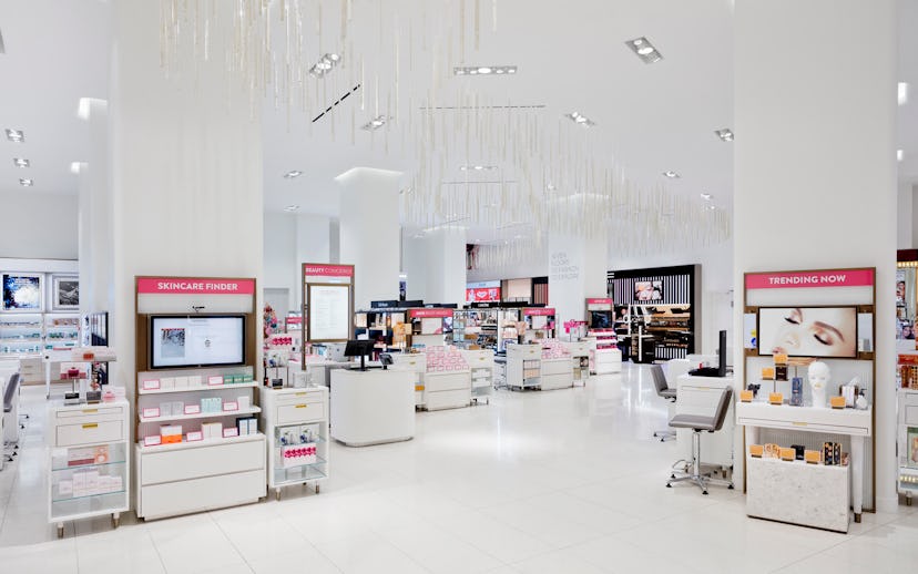 A big white room filled with beauty products from the new beauty floor of Nordstrom's