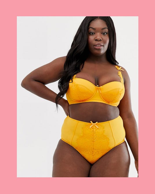 Gabi Fresh wearing a balconette bra and high-waisted briefs in yellow from her collab with Playful P...