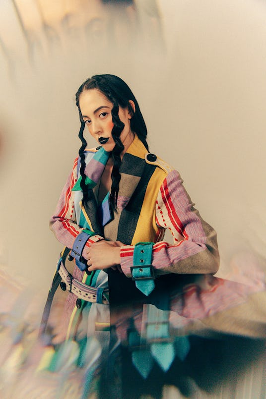Fashion designer Mia Vesper's striped coat with many colors