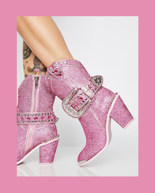 Club Exx by Dolls Kill, Sheriff Shine Cowboy Boots in Pink