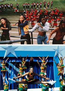 Cheerleading teams from the "Bring It On" movie during their performances