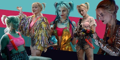 Margot Robbie as Harley Quinn in the outfits for the "Birds of Prey" movie