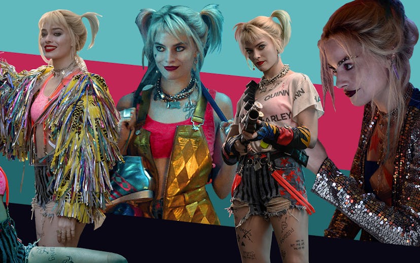 Margot Robbie as Harley Quinn in the outfits for the "Birds of Prey" movie