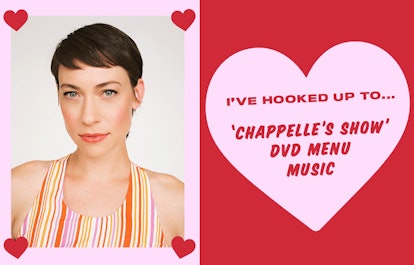 Collage of Anna Burch and an "I'VE HOOKED UP TO... 'CHAPPELLE'S SHOW'" text sign