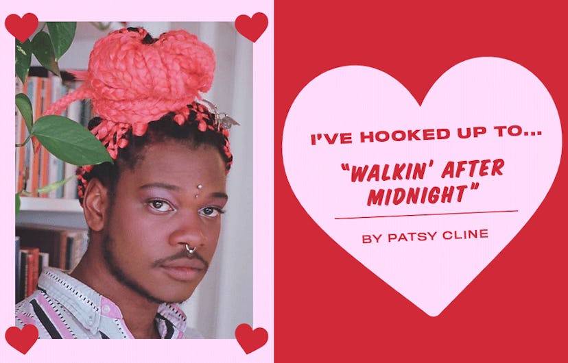 Collage of Shamir and an "I'VE HOOKED UP TO... "WALKIN' AFTER MIDNIGHT"" text sign