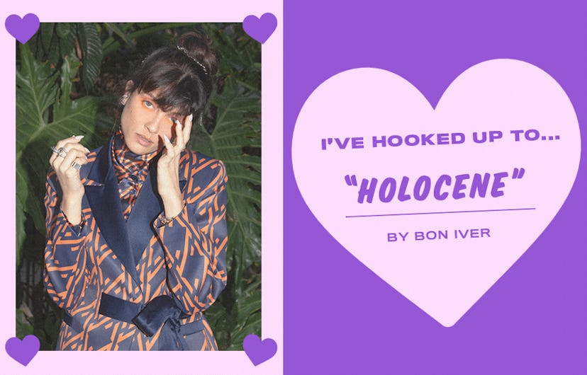 Collage of Noga Erez and an "I'VE HOOKED UP TO... "HOLOCENE"" text sign