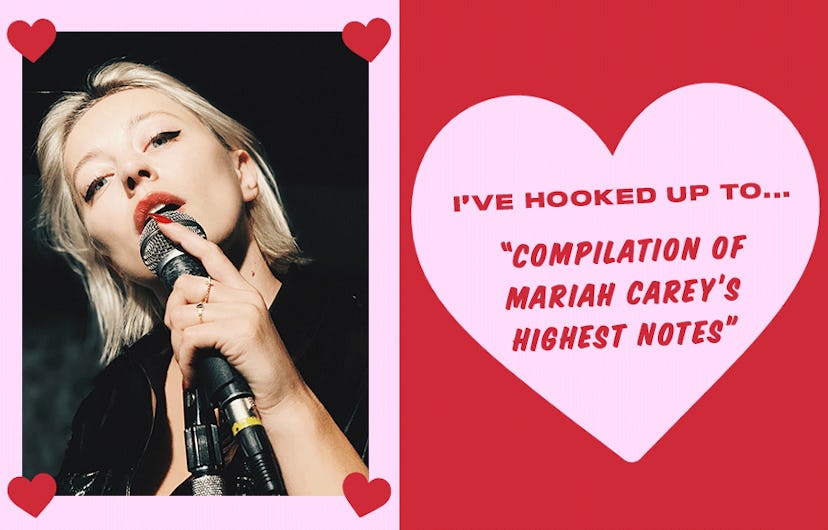 Collage of Caroline Vreeland and a "COMPILATION OF MARIAH CAREY'S HIGHEST NOTES" text sign