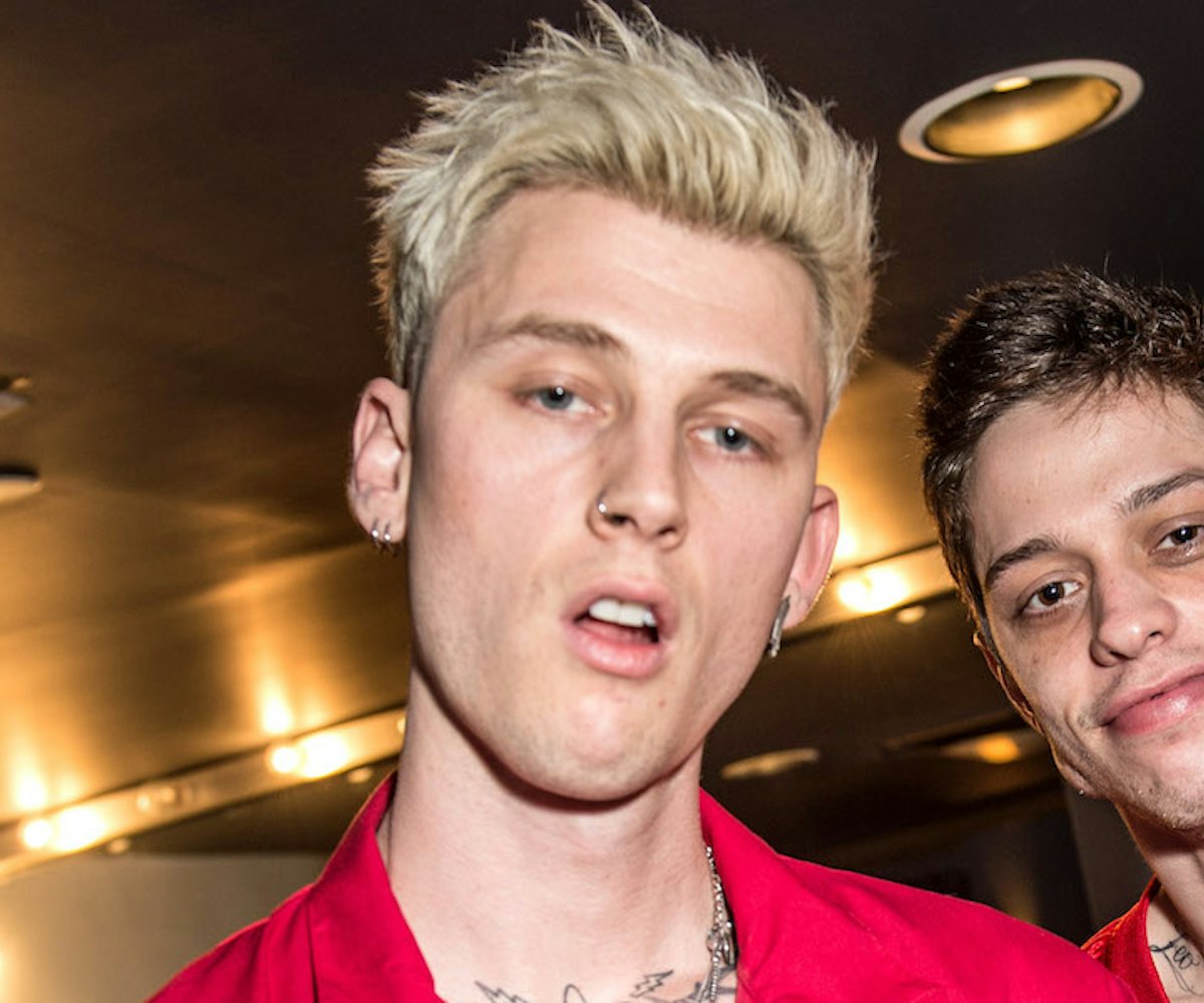 Machine Gun Kelly and Pete Davidson pose backstage at PlayStation Theater on June 8, 2019 in New Yor...