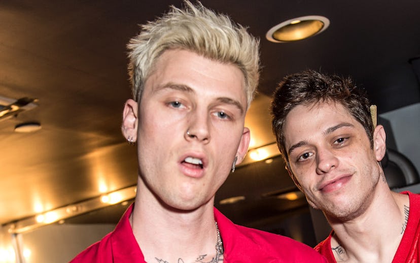 Machine Gun Kelly and Pete Davidson pose backstage at PlayStation Theater on June 8, 2019 in New Yor...