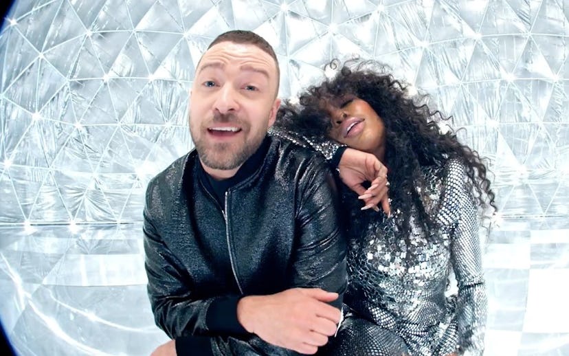SZA & Justin Timberlake dancing in front of a disco ball for "The other side" video