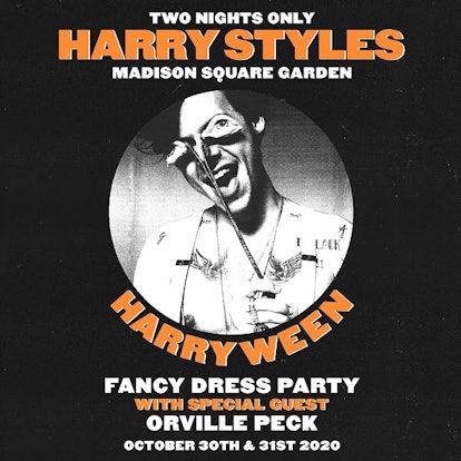 A poster that shows Harry Styles and his new holiday Harryween and a show at Madison Square Garden o...