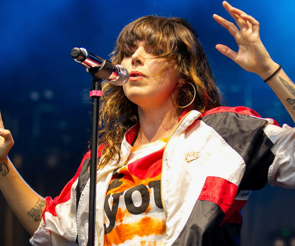 Vocalist Alexis Krauss of Sleigh Bells performs at Shoreline Amphitheatre on August 7, 2018 in Mount...