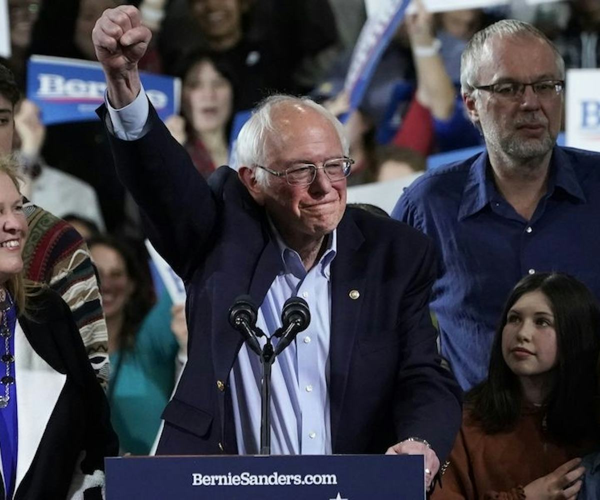 Democratic presidential hopeful Vermont Senator Bernie Sanders accompagnied by his wife Jane O'Meara...