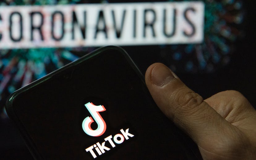In this photo illustration the Chinese video-sharing social networking service company TikTok logo s...