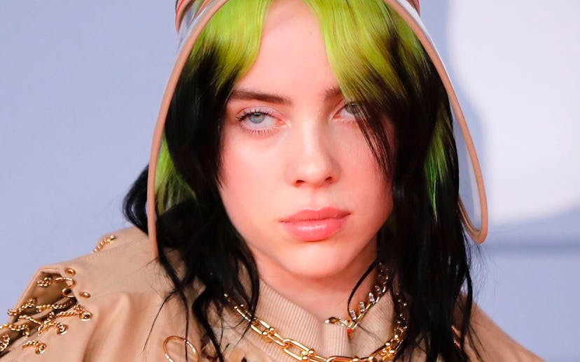 US singer-songwriter Billie Eilish poses on the red carpet on arrival for the BRIT Awards 2020 in Lo...