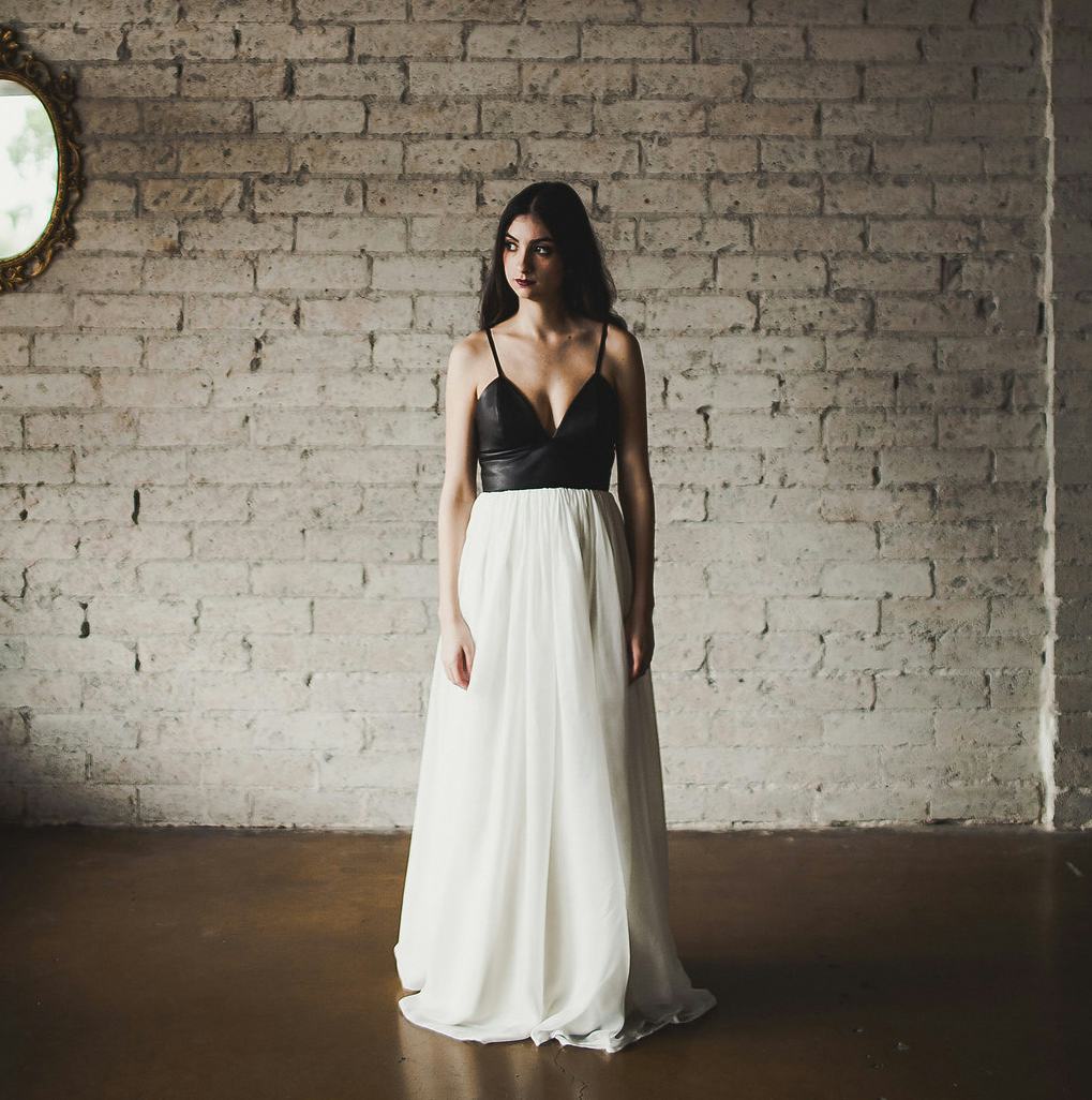 white leather wedding dress