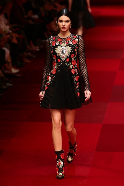 Kendall Jenner Walked At Dolce & Gabbana Wearing Pearl-Encrusted Bloomers