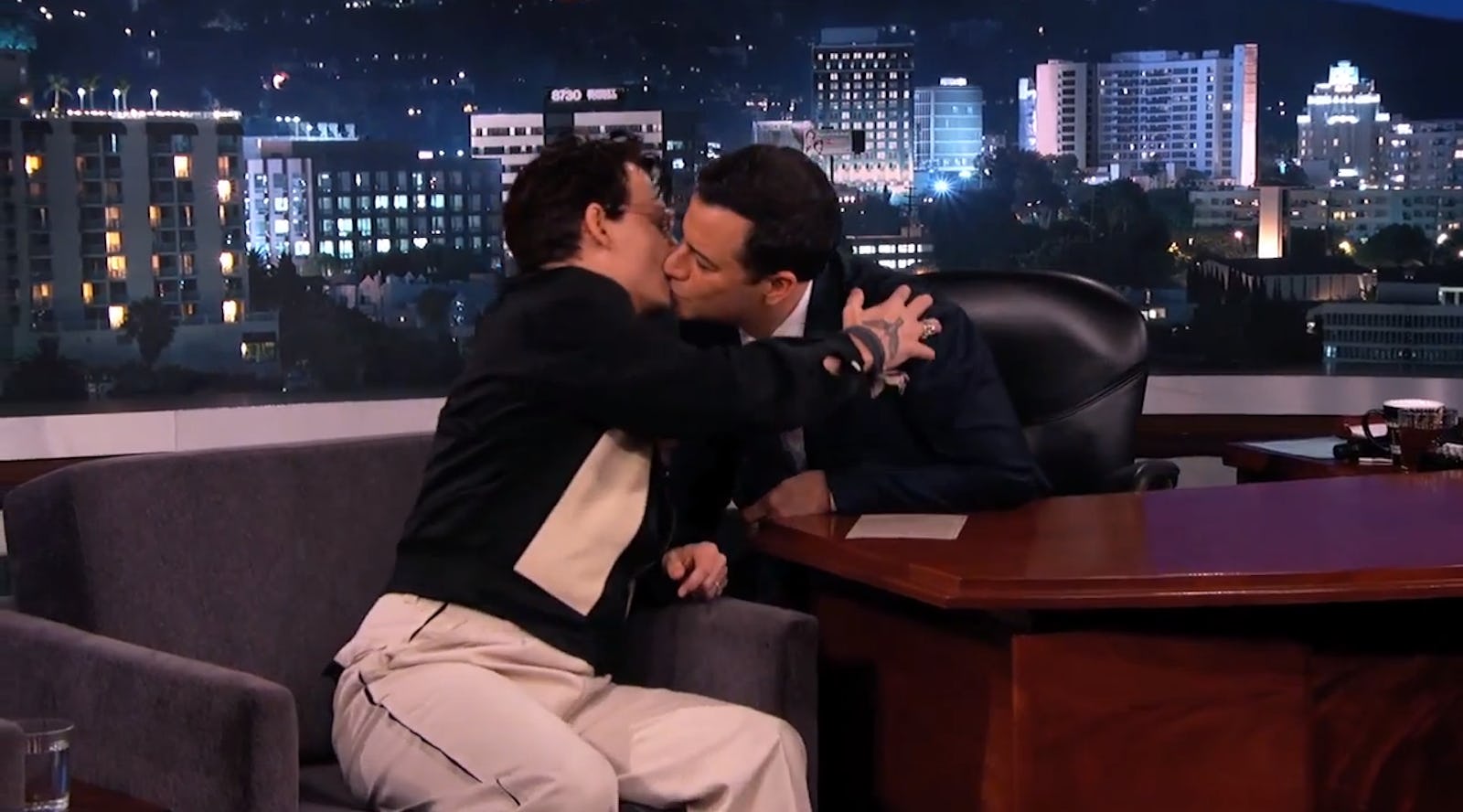 Johnny Depp Kisses Jimmy Kimmel Again While Poor Amber Heard Gets The