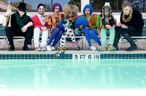The fashion crowd sitting next to a pool at the South by Southwest (SXSW)