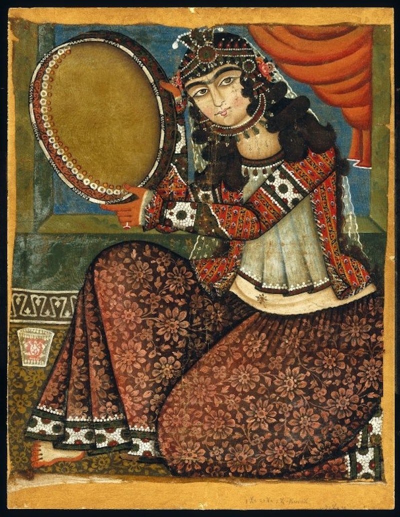 A painting of a woman with arched eyebrows in Ancient Persia 
