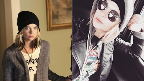 Collage of photos of Ashley Benson dressed like her characters