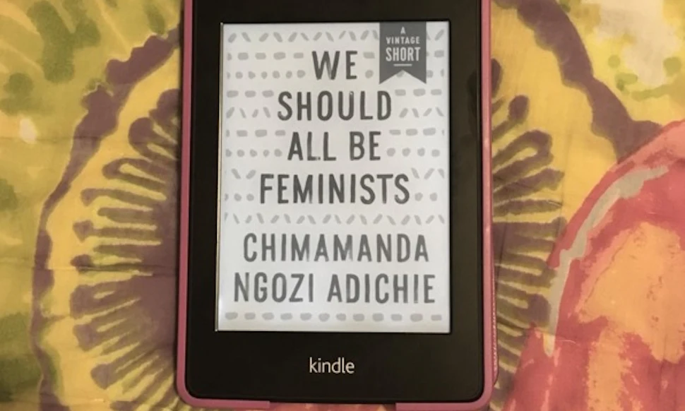 Bookshelf brimming with feminist literature