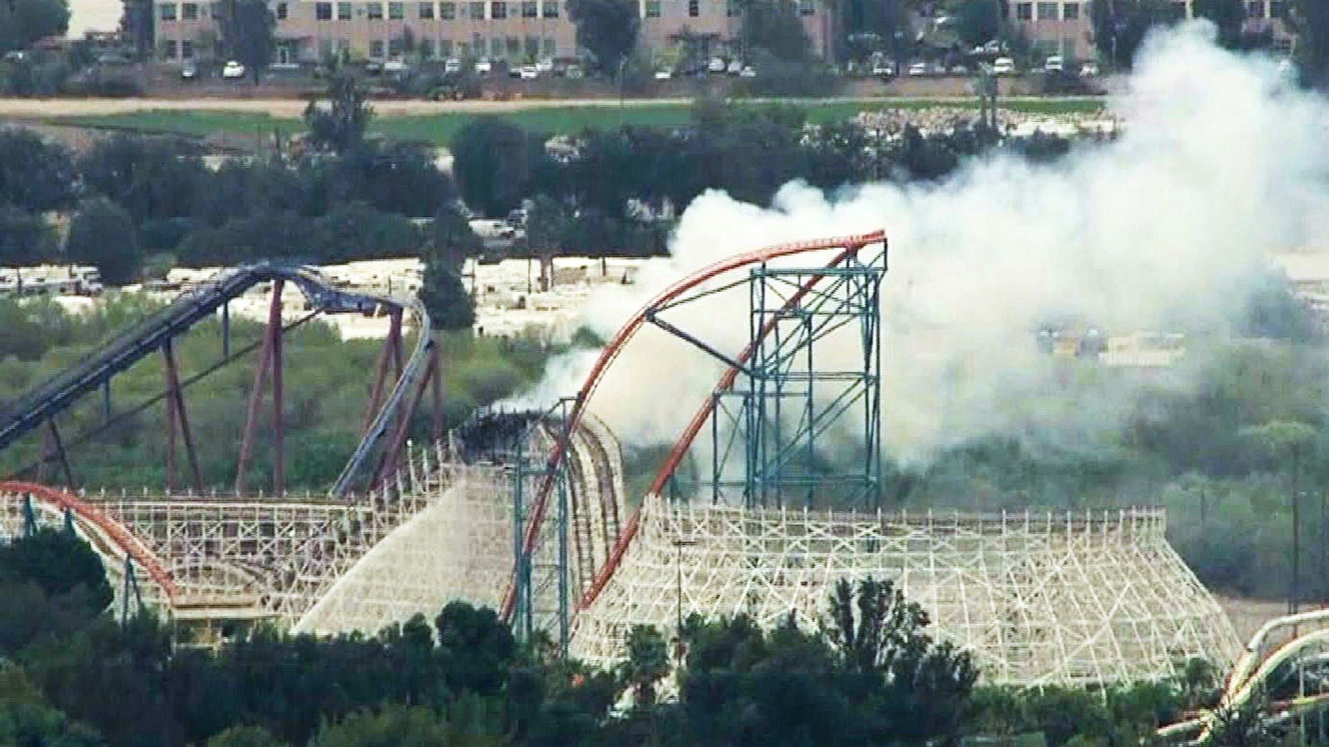 Photos Of Six Flags' Magic Mountain Roller Coaster On Fire Are Terrifying