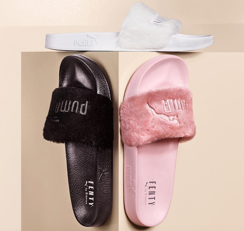 Rihanna's White, & Shell Fur Puma Slides Being Restocked? Here's The Scoop