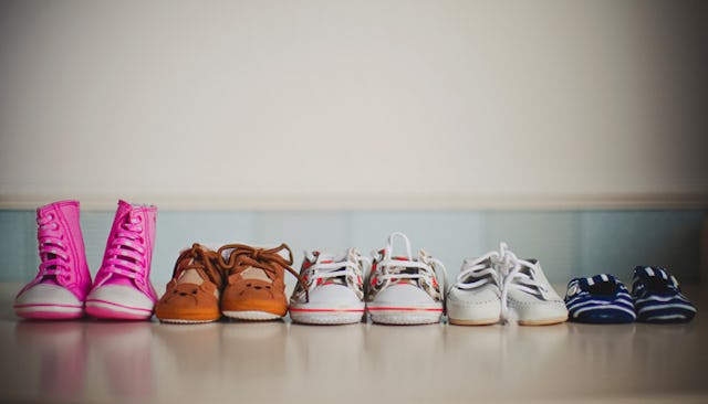 Pink, orange, white, beige, and navy shoes