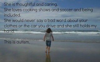A Quote about an autistic teen and a girl on a beach in the background