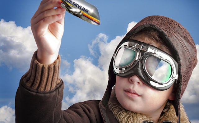 Little kid dressed up as a pilot