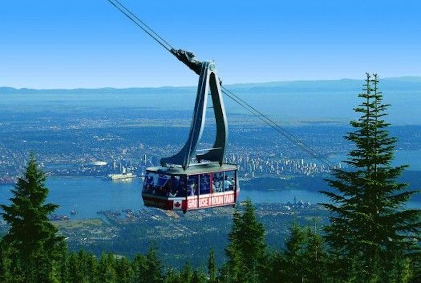 Grouse Mountain Skyride with Vancouver landscape in the background in Vancouver