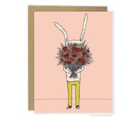 Hello Small World Pink Flower Rabbit Greeting Card, from Amazon Handmade