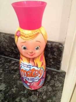 Matey kid’s shampoo with a pink cap from Boots store in London