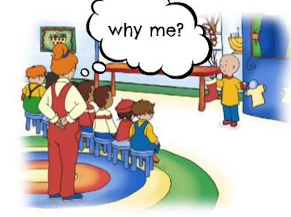  Caillou playing in a preschool show in front of teacher and friends