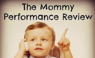 A boy holding a phone and the text 'the mommy performance review' written above his head.
