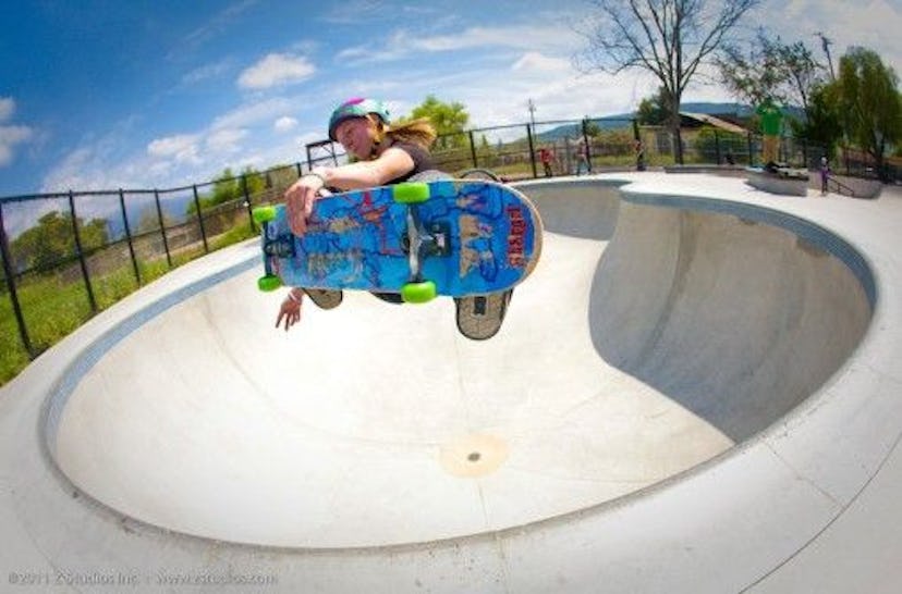 Ojai Skateboard Park with a kid doing a trik on the board