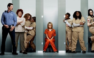 A cover poster for Orange is the New Black Season 1 with the full cast