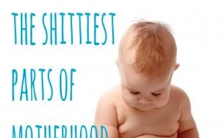 A blonde haired toddler looking to the ground with caption in blue next to it "The shittiest part of...